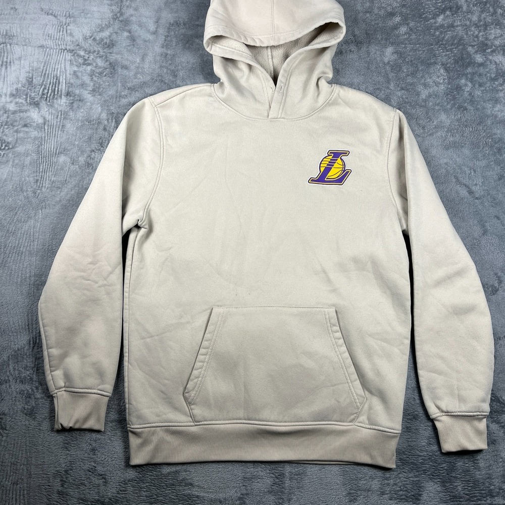 NBA Hoodie Mens Medium Beige Los Angeles Lakers Basketball Fleece Lined Graphic